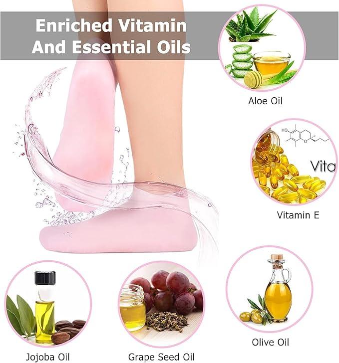 Moisturizing Silicone Spa Gel Socks for Women Men for Dry Feet Cracked Heel Callus Remover Vitamin E Repair (Pink) - ADRO CLOTHING AND ACCESSORIES
