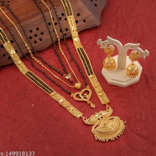 Gold Plated Mangalsutra Combo Set with Earrings – Pack of 5 for Women - ADRO CLOTHING AND ACCESSORIES