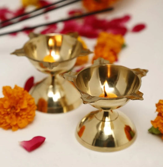 Brass Panchmukhi Diya (Gold, Pack of 2) - ADRO CLOTHING AND ACCESSORIES