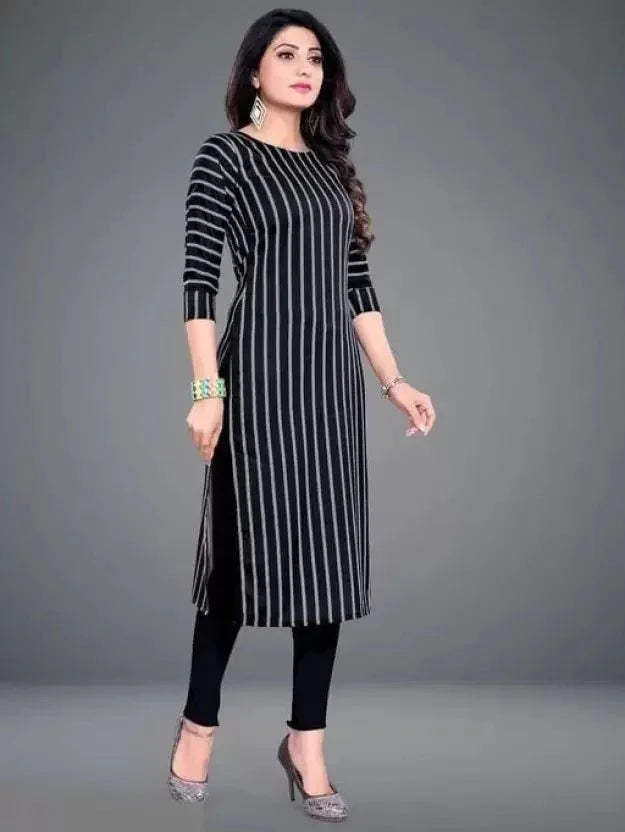 Crepe Striped Kurti for Women (Black, S) - ADRO CLOTHING AND ACCESSORIES