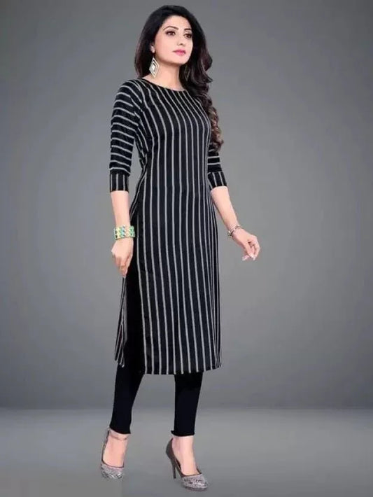 Crepe Striped Kurti for Women (Black, S) - ADRO CLOTHING AND ACCESSORIES