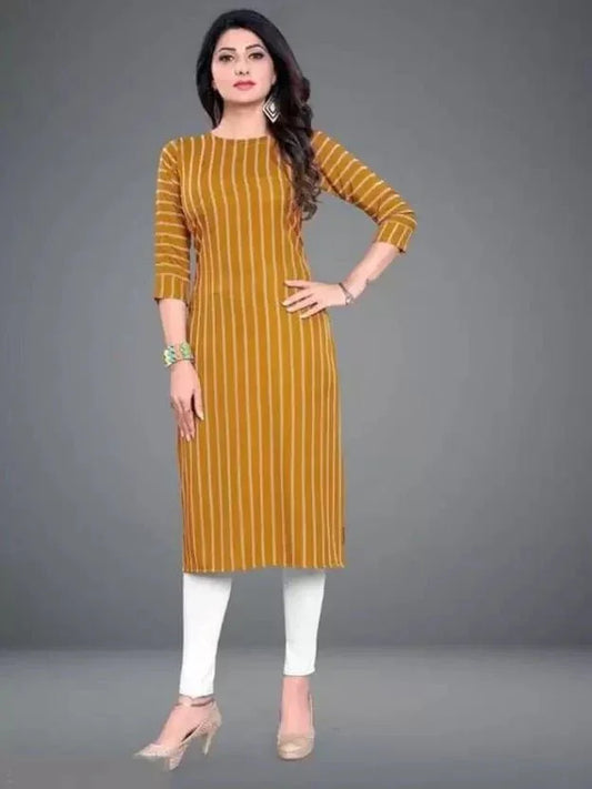 Crepe Striped Kurti for Women (Yellow, S) - ADRO CLOTHING AND ACCESSORIES