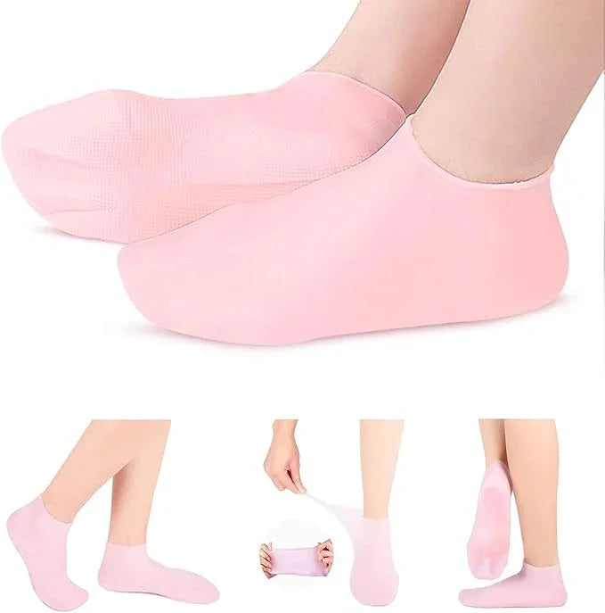 Moisturizing Silicone Spa Gel Socks for Women Men for Dry Feet Cracked Heel Callus Remover Vitamin E Repair (Pink) - ADRO CLOTHING AND ACCESSORIES