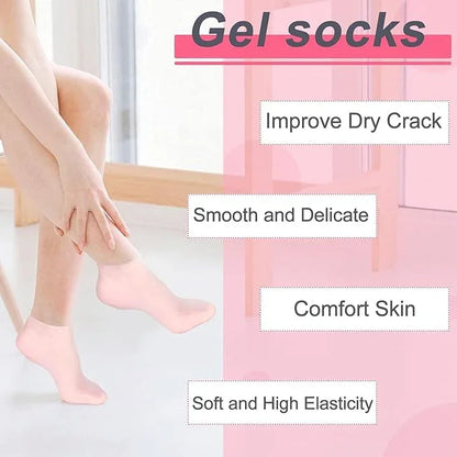 Moisturizing Silicone Spa Gel Socks for Women Men for Dry Feet Cracked Heel Callus Remover Vitamin E Repair (Pink) - ADRO CLOTHING AND ACCESSORIES
