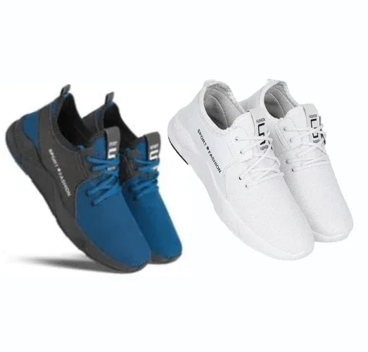 Sports Shoes for Men (Pack of 2) (White & Blue, 6) - ADRO CLOTHING AND ACCESSORIES