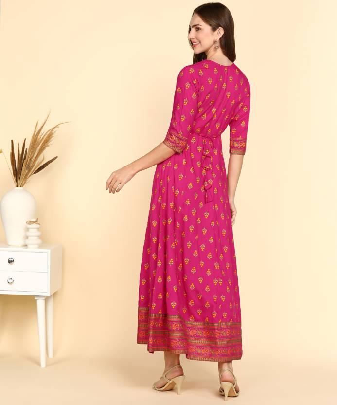 Rayon Printed Kurti for Women (Dark Pink, S) - ADRO CLOTHING AND ACCESSORIES