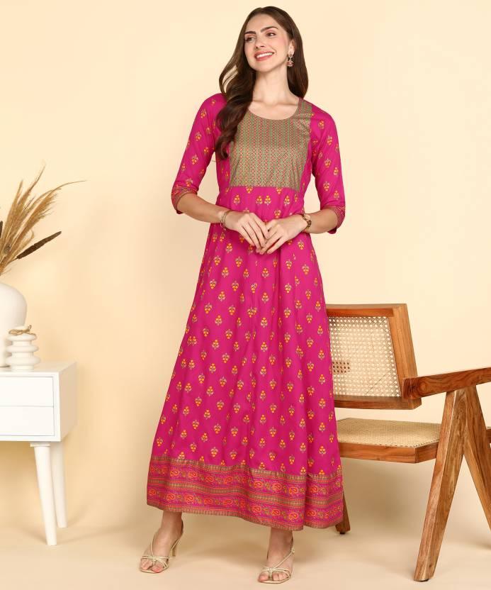 Rayon Printed Kurti for Women (Dark Pink, S) - ADRO CLOTHING AND ACCESSORIES