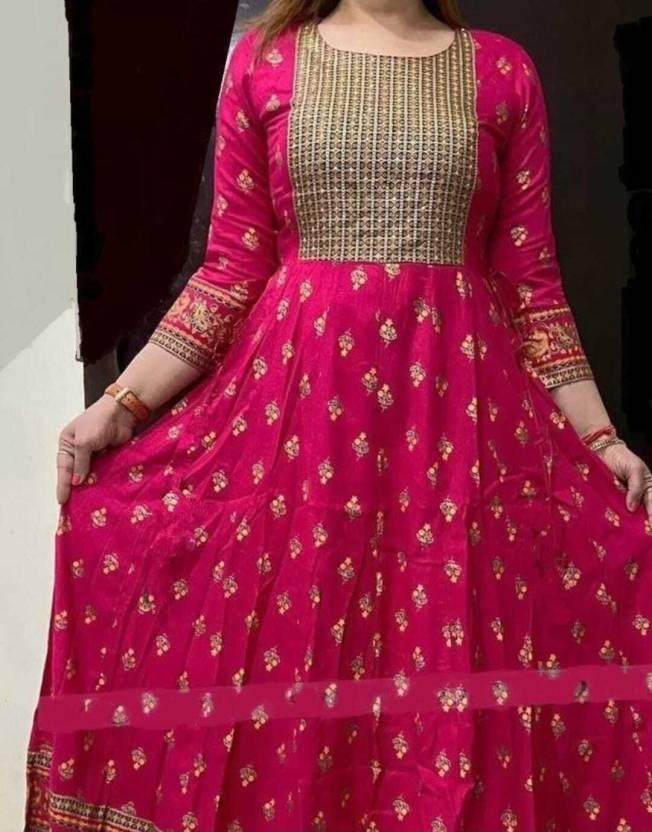 Rayon Printed Kurti for Women (Dark Pink, S) - ADRO CLOTHING AND ACCESSORIES