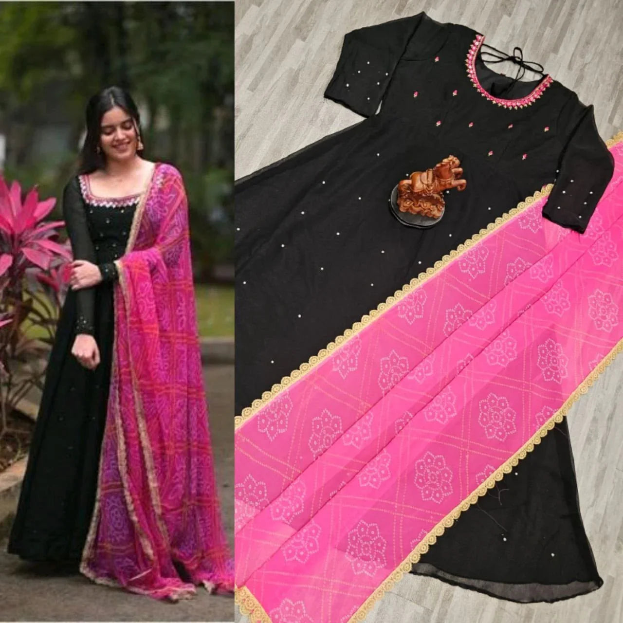 Women's Georgette Gown Kurta with Dupatta – Elegant Ethnic Dress Set - ADRO CLOTHING AND ACCESSORIES