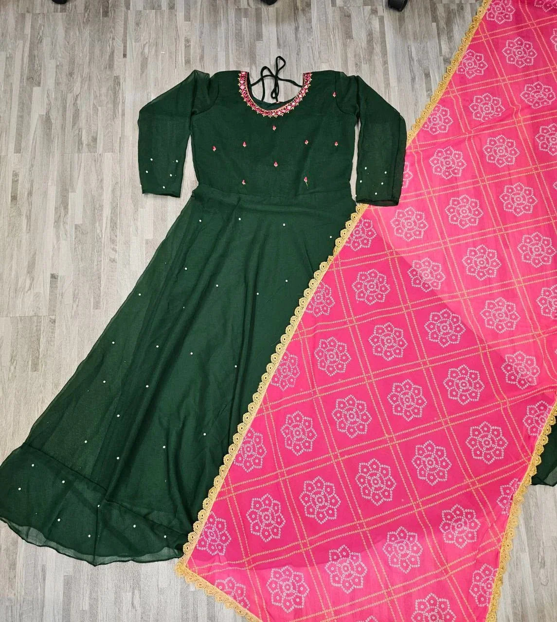 Women's Georgette Gown Kurta with Dupatta – Elegant Ethnic Dress Set - ADRO CLOTHING AND ACCESSORIES