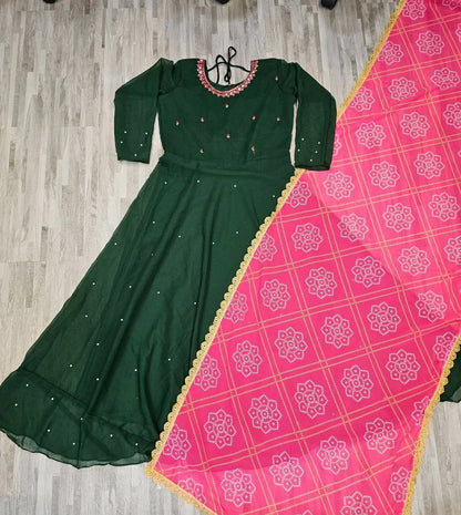 Women's Georgette Gown Kurta with Dupatta – Elegant Ethnic Dress Set - ADRO CLOTHING AND ACCESSORIES