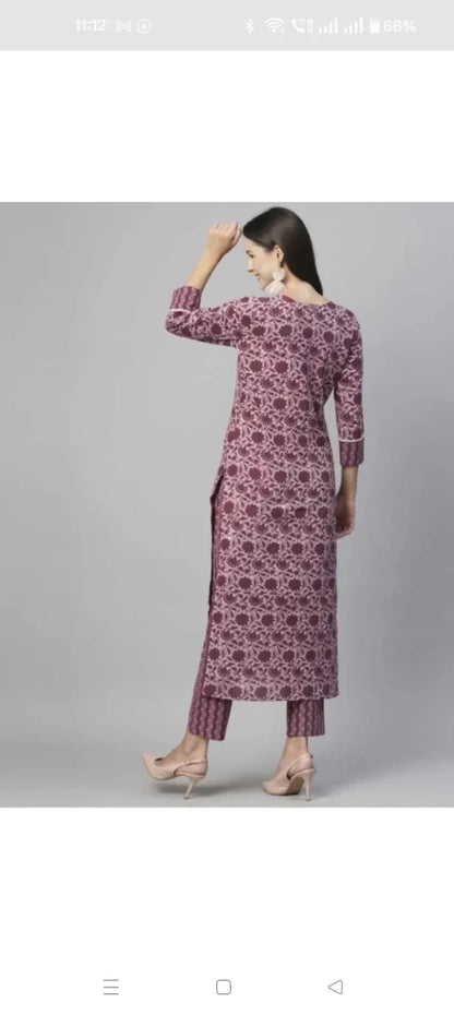 Floral Printed Women Cotton Women Kurta With Pant (2 Psc Set) - ADRO CLOTHING AND ACCESSORIES