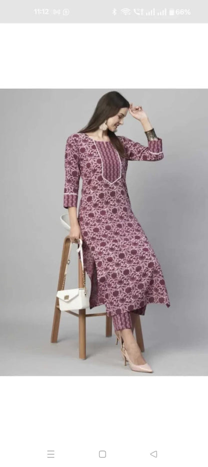 Floral Printed Women Cotton Women Kurta With Pant (2 Psc Set) - ADRO CLOTHING AND ACCESSORIES