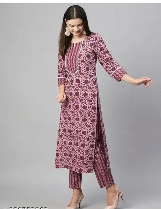Floral Printed Women Cotton Women Kurta With Pant (2 Psc Set) - ADRO CLOTHING AND ACCESSORIES