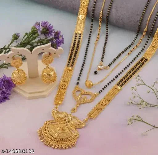 Gold Plated Mangalsutra Combo Set with Earrings – Pack of 5 for Women - ADRO CLOTHING AND ACCESSORIES