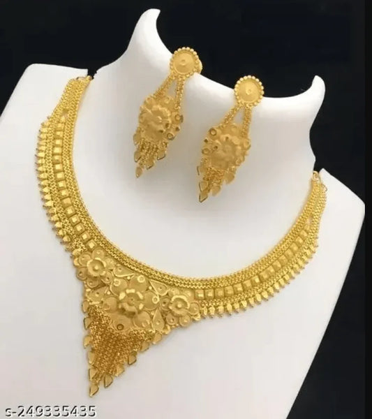 Grand Look Gold Plated Necklace & Earring Set – Elegant Jewellery Set - ADRO CLOTHING AND ACCESSORIES