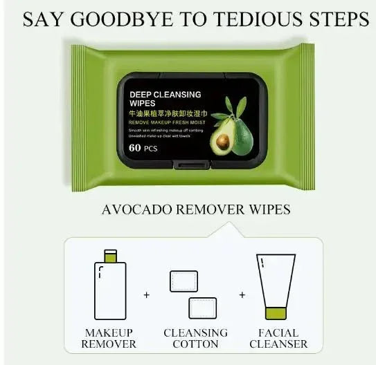 Avocado Makeup Remover Wipes (60 Pcs) - ADRO CLOTHING AND ACCESSORIES