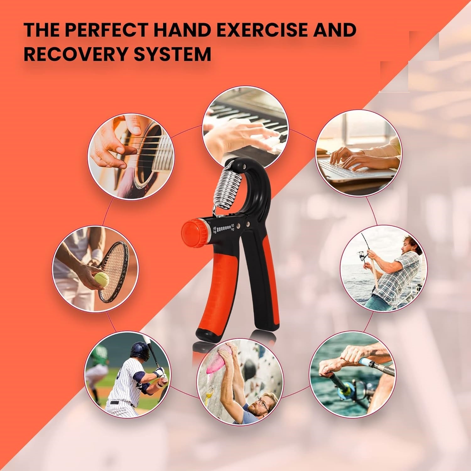 Premium Hand Grip Strengthener, Hand Exerciser Adjustable Resistance 10 To 40Kg, Grip Strength Trainer, Hand Gripper, Forearm Workout Training Equipment for Injury Recovery Athletes (Orange & Black) - ADRO CLOTHING AND ACCESSORIES