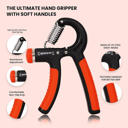 Premium Hand Grip Strengthener, Hand Exerciser Adjustable Resistance 10 To 40Kg, Grip Strength Trainer, Hand Gripper, Forearm Workout Training Equipment for Injury Recovery Athletes (Orange & Black) - ADRO CLOTHING AND ACCESSORIES
