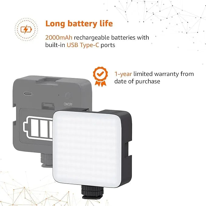 Dimmable Camera Video Light – 120 LED, Clip-On with Cold Shoe Mounts - ADRO CLOTHING AND ACCESSORIES