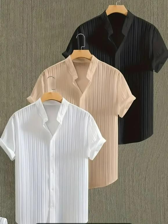 Men's Solid Retro Short Sleeves Button-Up Shirt Pack of 3 - ADRO CLOTHING AND ACCESSORIES