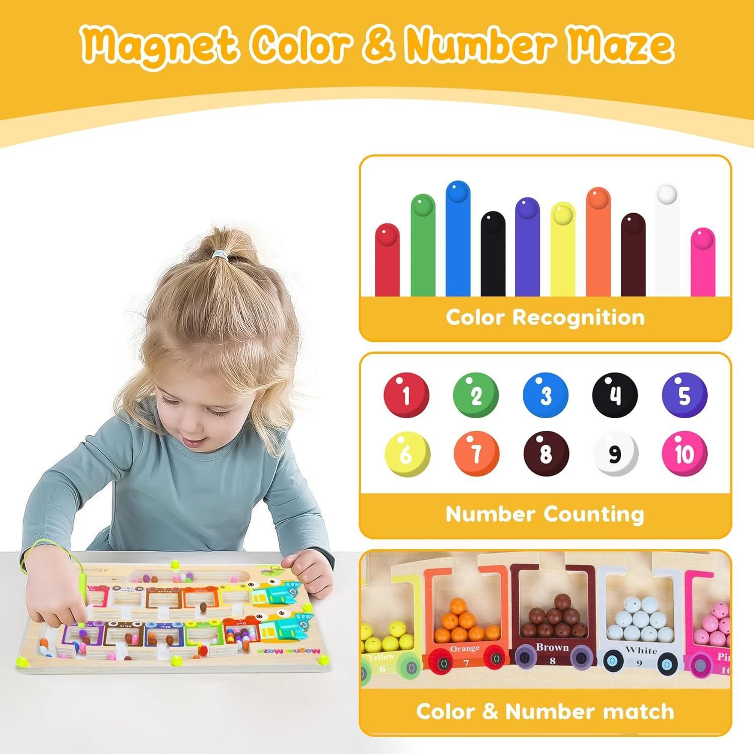 Magnetic Color & Number Maze Montessori Wooden Puzzle Game Board - ADRO CLOTHING AND ACCESSORIES