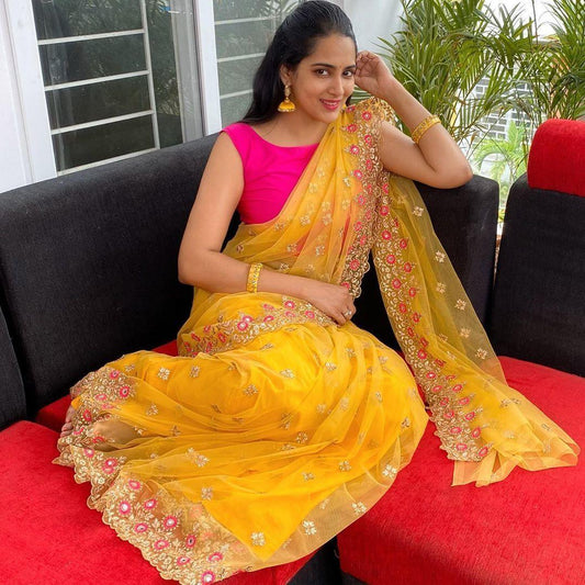 Special Net Sarees With Embroidered Work - ADRO CLOTHING AND ACCESSORIES
