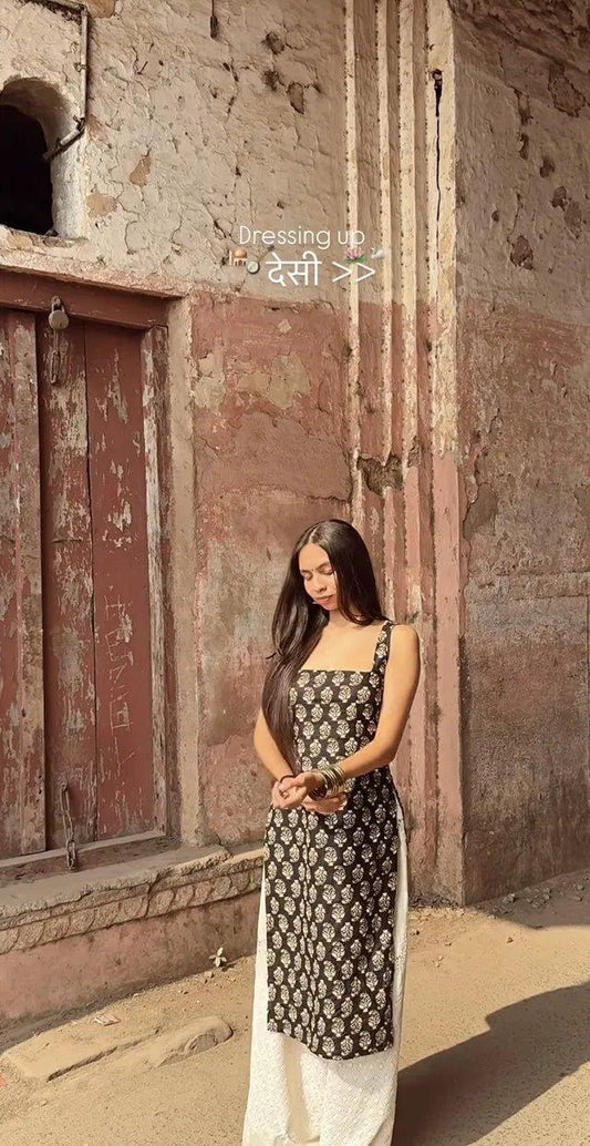 Women's Printed Straight Sleeveless Kurta - ADRO CLOTHING AND ACCESSORIES