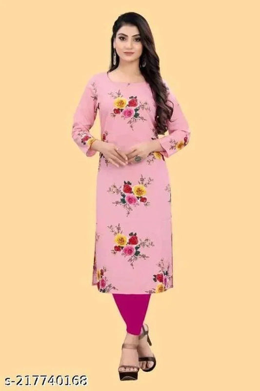Crepe Printed Kurti for Women (Pink, S) - ADRO CLOTHING AND ACCESSORIES