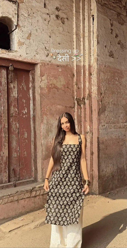 Women's Printed Straight Sleeveless Kurta - ADRO CLOTHING AND ACCESSORIES