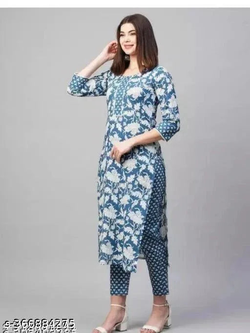 Cotton Printed Kurti with Pant for Women (Multicolor, S) - ADRO CLOTHING AND ACCESSORIES