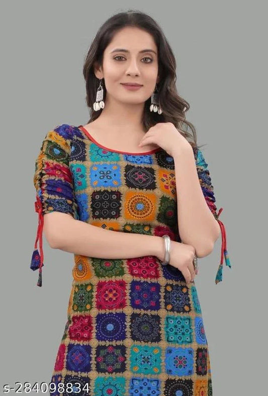 Rayon Printed Kurti for Women (Blue,M) - ADRO CLOTHING AND ACCESSORIES