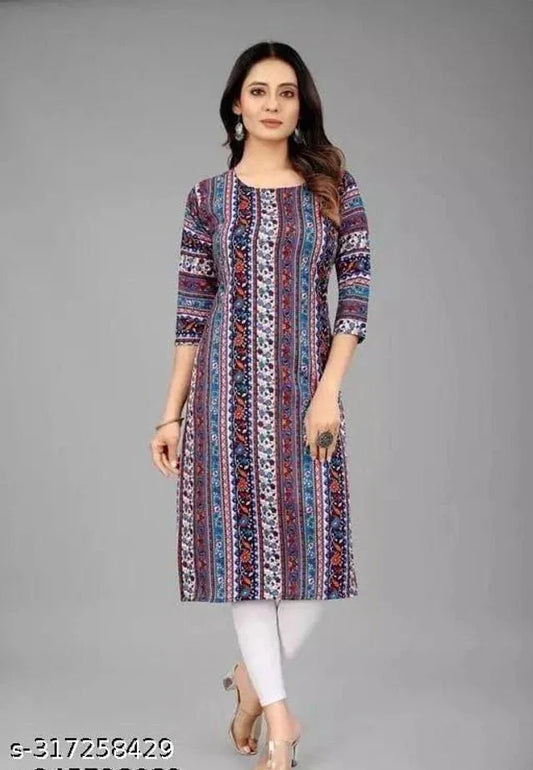 Crepe Printed Kurti for Women (Teal, S) - ADRO CLOTHING AND ACCESSORIES