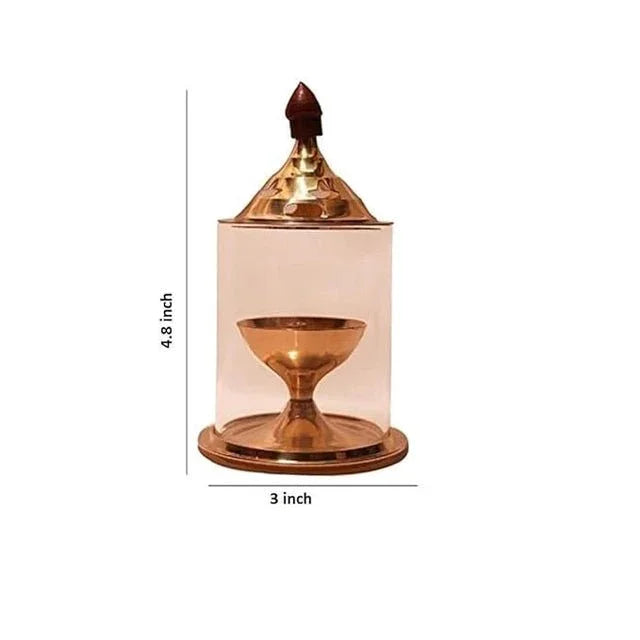 Brass & Glass Akhand Deep Diya with Cover for Puja – Oil Lamp - ADRO CLOTHING AND ACCESSORIES