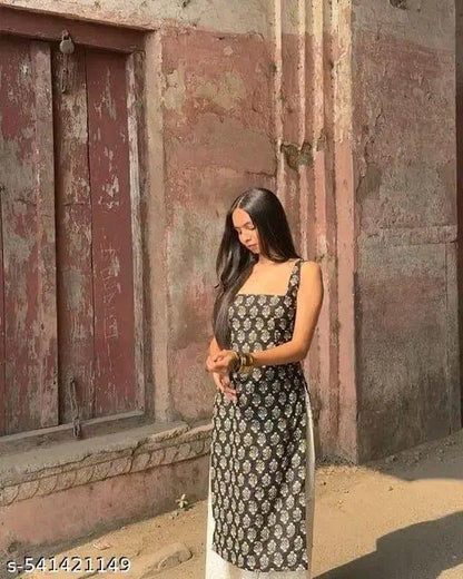 Women's Printed Straight Sleeveless Kurta - ADRO CLOTHING AND ACCESSORIES