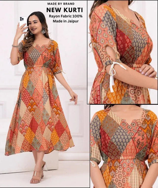 Rayon Printed Anarkali Kurti for Women - ADRO CLOTHING AND ACCESSORIES
