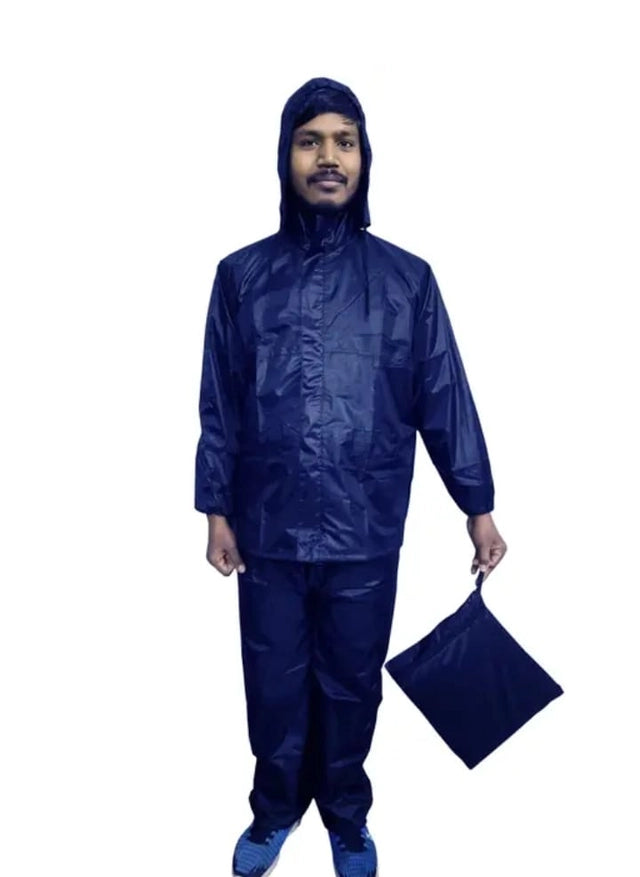 Polyester Full Sleeves Rainsuit Set for Men (Navy Blue, XL)